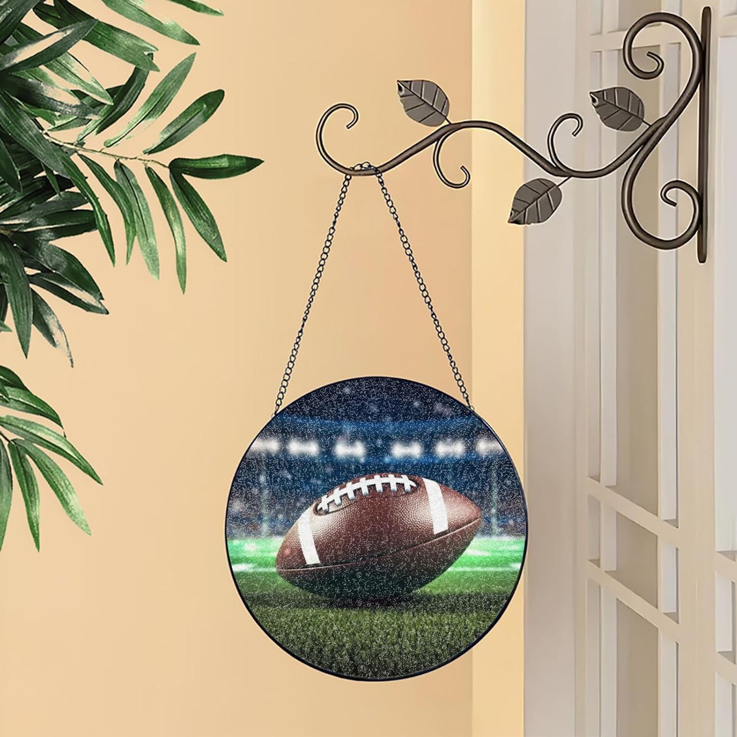 Stained Glass Window Hanging 12in Window Suncatcher Glass Panel with Metal Chain American Football Sun Catchers Wall Art Home Decor Gift for Women Mother's Day