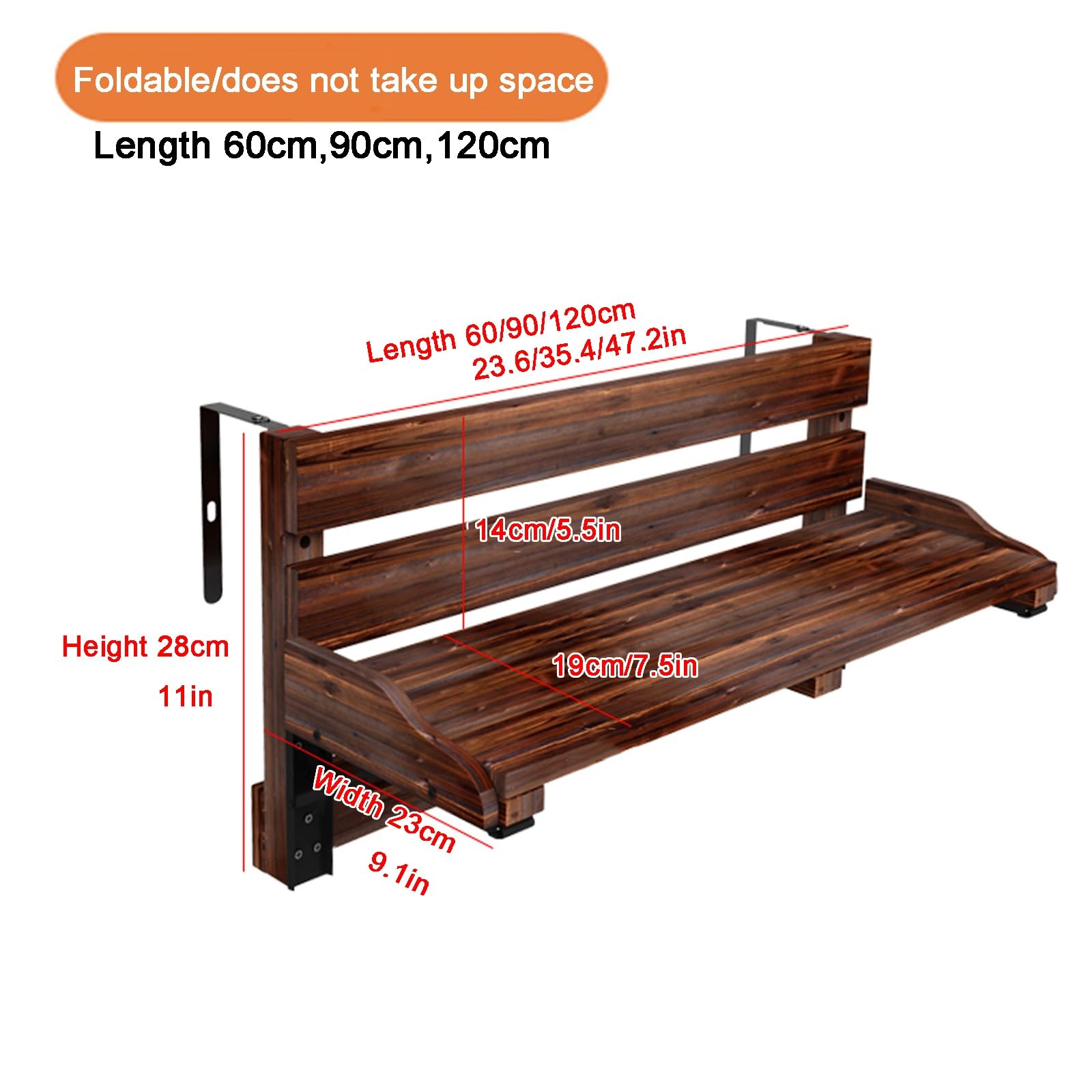 Mesa barandilla balcon，mesa plegable balcon colgante，mesa plegable madera，barra de bar exterior jardin，Terraza Patio Porche Barandilla Decoración，Mesa Colgante para Balcón(B-L90*W20CM/L35.4*W7.9IN)