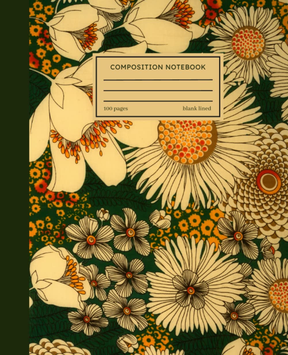 COMPOSITION NOTEBOOK: Vintage 70s Floral Flower Print | Blank Lined | 100 Pages (7.5" x 9.25")
