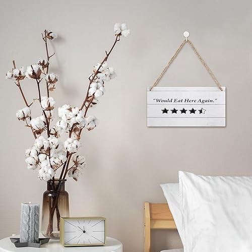 Vista 5 de Cartel de madera divertido estilo granja, con texto en inglés «Would Eat Here Again», letrero con 4 estrellas de 5, ideal para cualquier exhibición