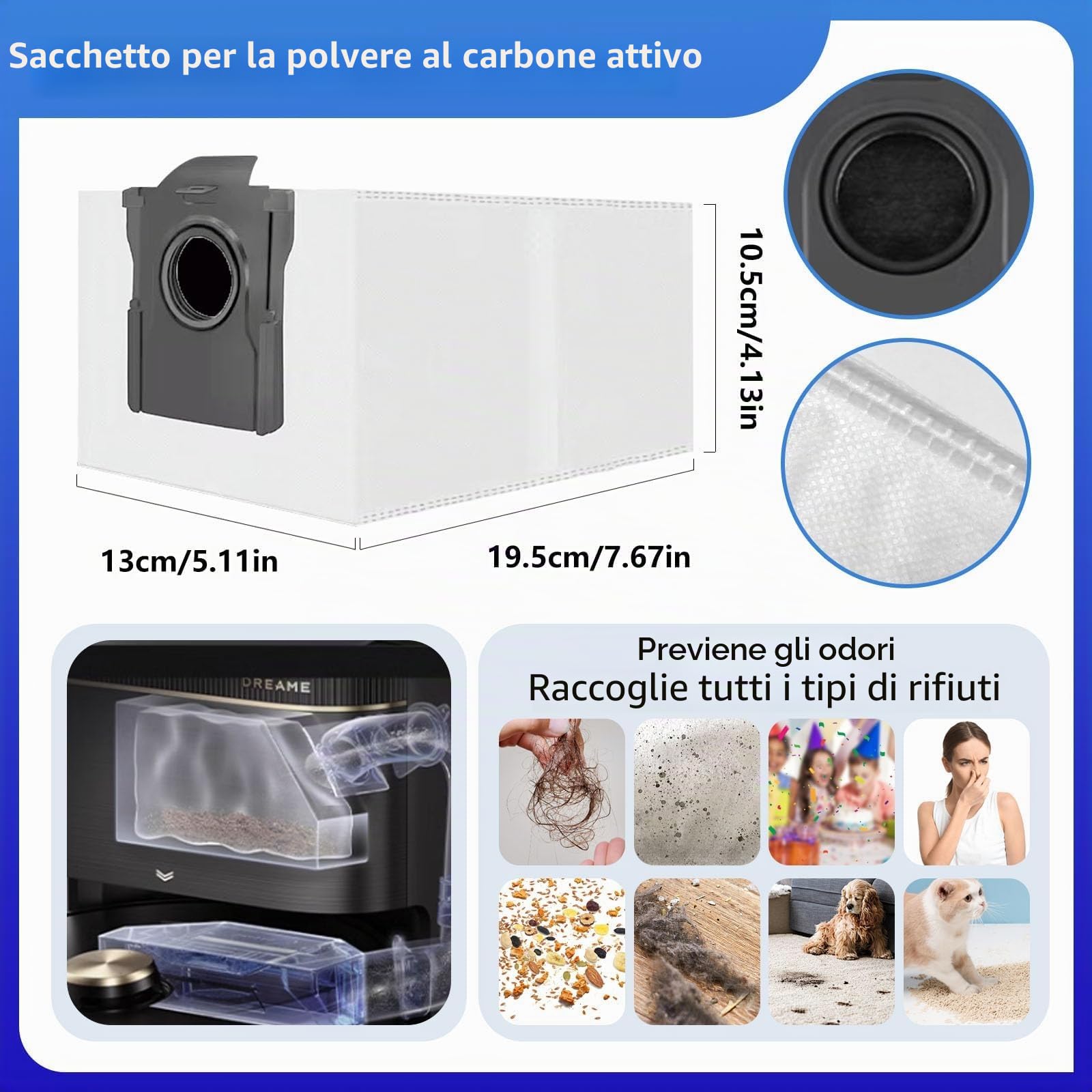 Accessori per Dreame L40 Ultra /X40 Master/L10s Ultra Gen 3/L50 Ultra AE,Mova P70 Pro Ultra/Mova P50 Pro Ultra/Mova P10 Pro Ultra,5 Sacchetti per la Polvere al Carbone Attivo