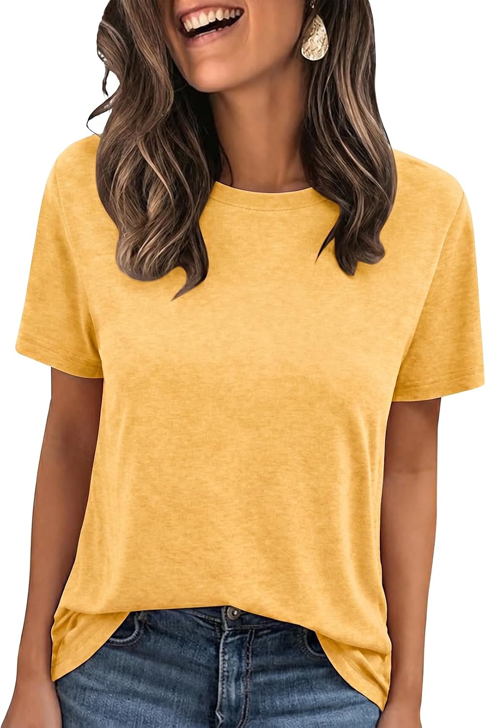 LOOKFACE Women's Summer Short Sleeve Crewneck T Shirts Solid Color Tees Casual Basic Tops