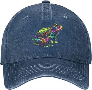 VunKo Frog Abstract Navy Vintage Distressed Adjustable Washed Denim Cotton Low Profile Mens Dad Trucker Hat Black Fitted Baseball Ball Cap for Men Unisex Headwear