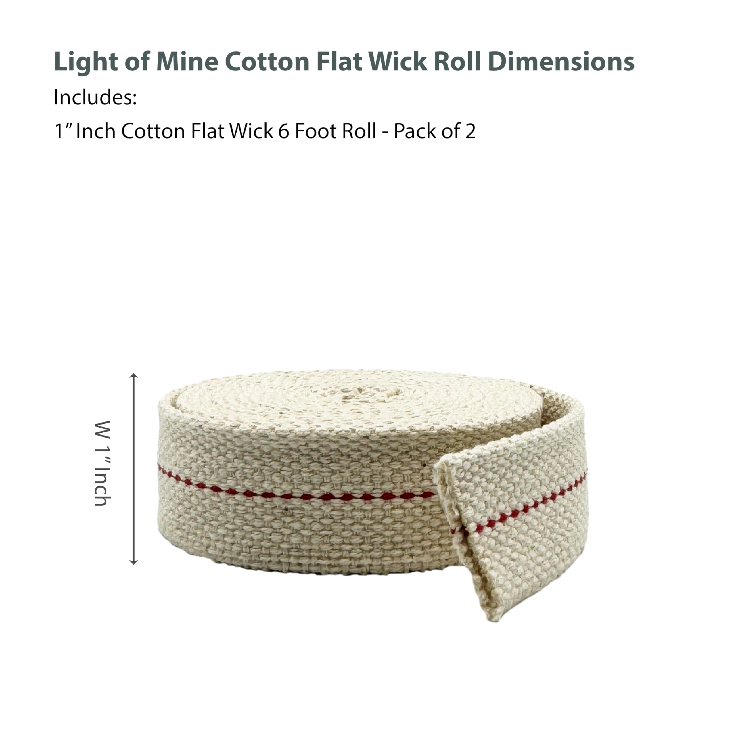 Light of Mine – 2,5 cm, 100% bawełniany płaski knot – 2 sztuki, do oleju parafinowego, lampionów na bazie nafty i lamp olejnych z oryginalnym czerwonym ściegiem (rolka 2,5 cm - 15 cm, 2 sztuki)