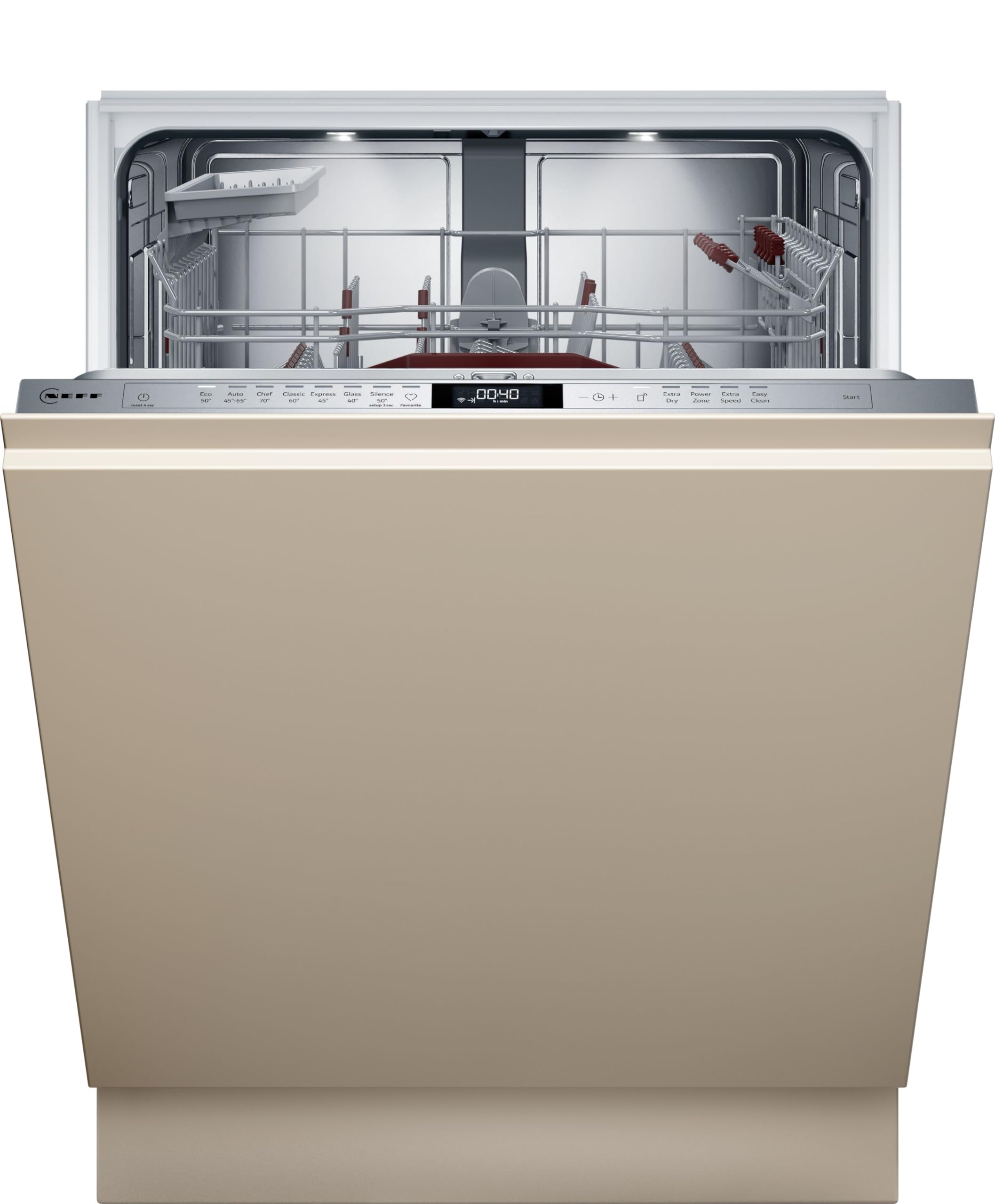 NEFF S257EAX00E, N 70, Smarter Geschirrspüler Vollintegriert, 60 cm, Besteckkorb, Made in Germany, automatische Türöffnung, besonders leise Spülmaschine, höhenverstellbarer Oberkorb, Aqua Stop