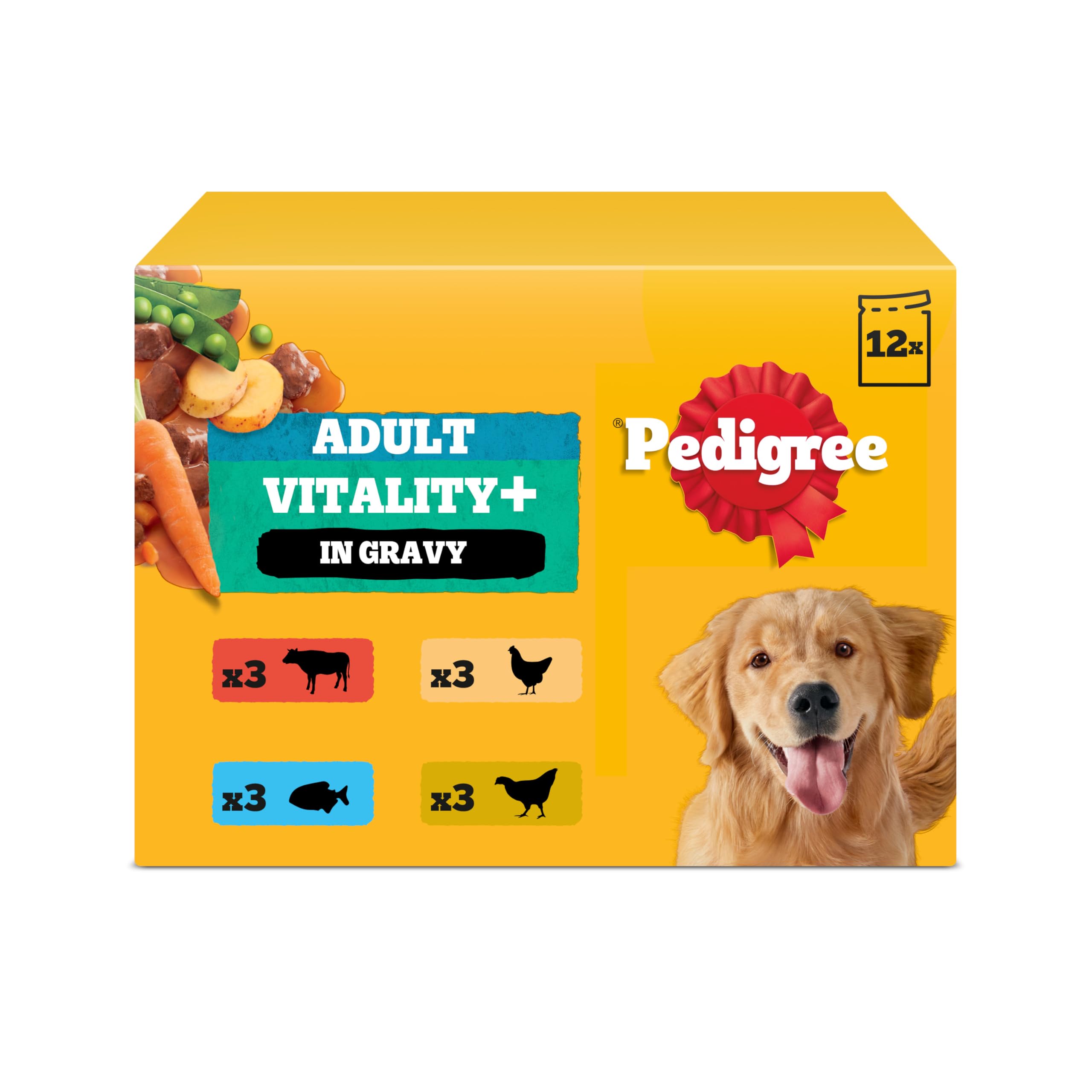 144 x 85g Pedigree Vitality Plus Adult Dog Food Pouches Mixed Selection in Gravy