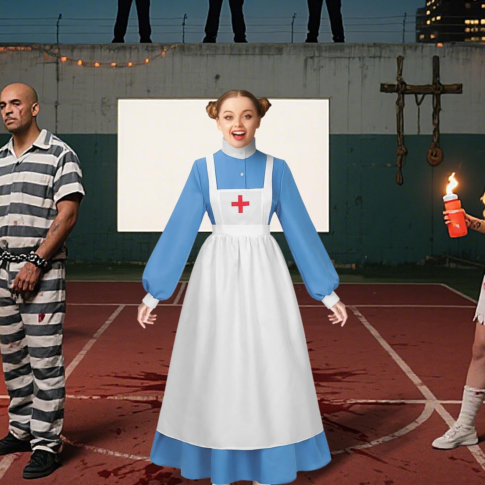 Costume da infermiera di Halloween, uniforme da infermiera per Halloween, a maniche lunghe, accessorio per cosplay, eventi, servizi fotografici, teatro, attori, appassionati di giochi di ruolo