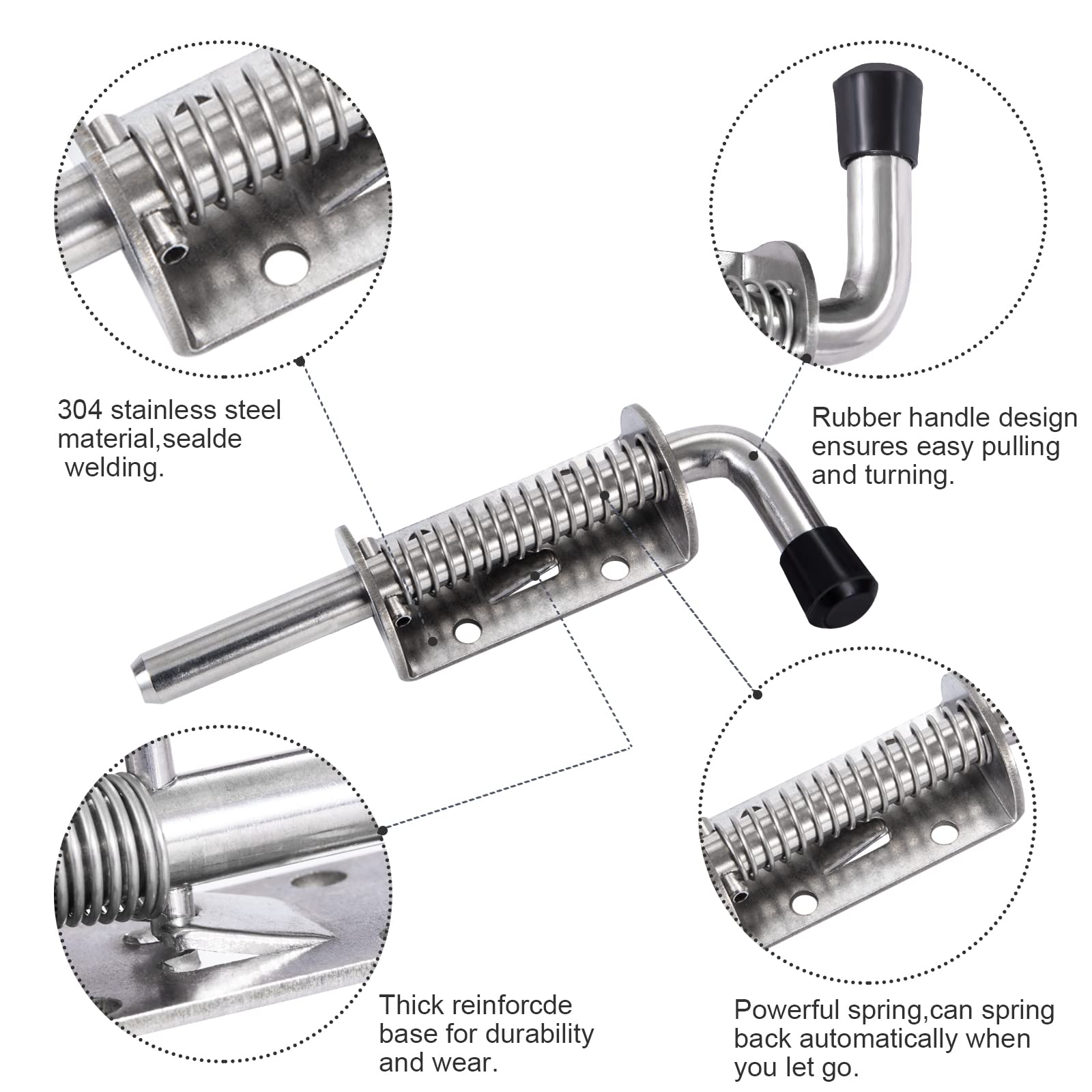 Chiavistello A Molla Acciaio Inox 2 Pezzi - Per Porte Da Giardino, Magazzino, Legno, Scorrevole E Sicuro - Foto 3