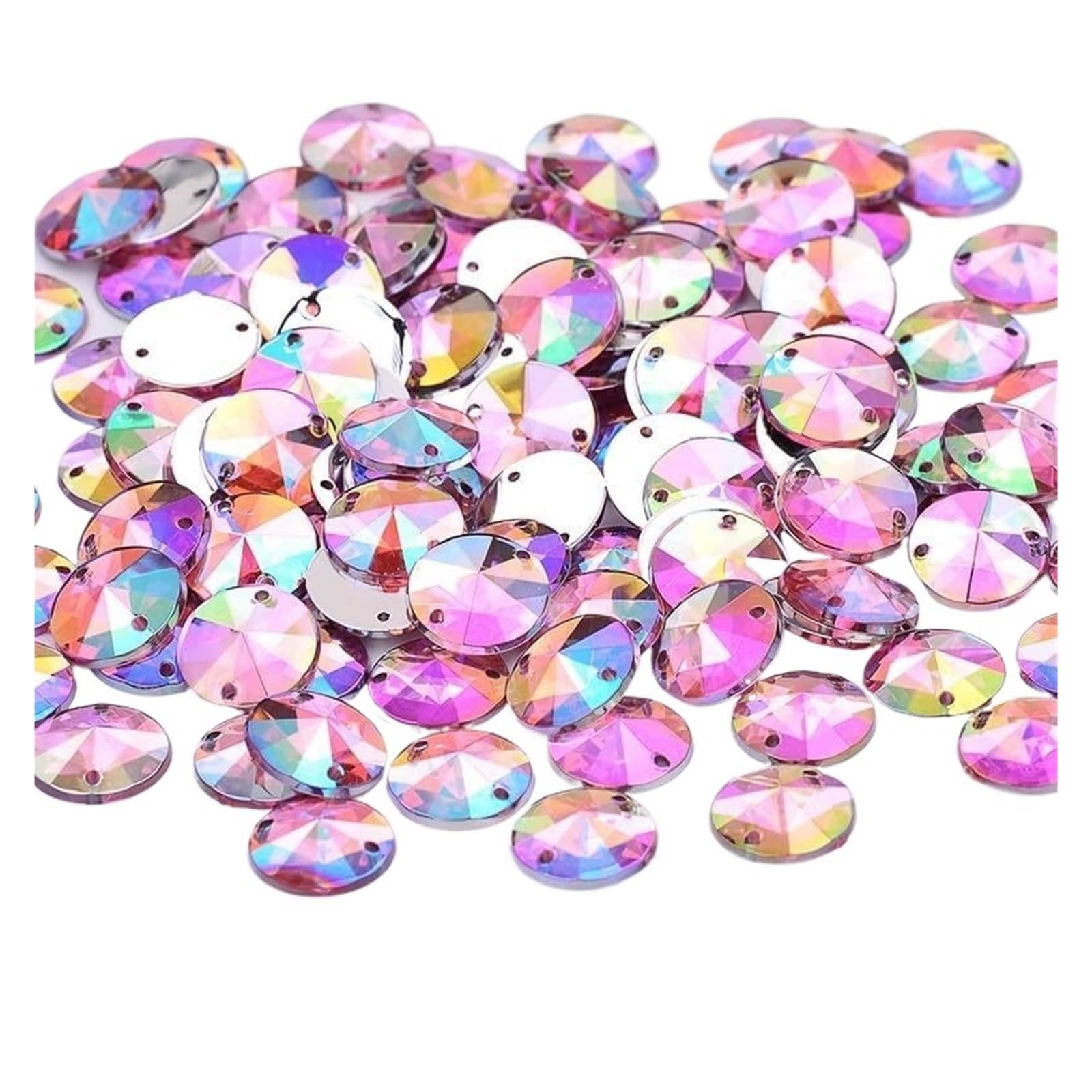 Strasssteine für Kleidung, 1000 Stück 10 mm mehrfarbige runde Acrylkristalle mit flacher Rückseite for Nähen(Pink AB)