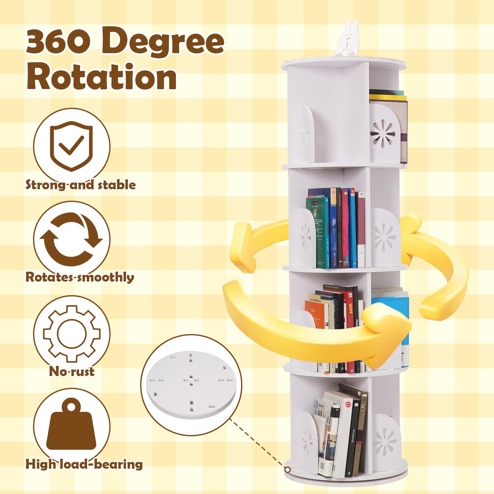 HUOLE Bibliothèque Rotative à 3 Niveaux Étagère Tournante Rotative