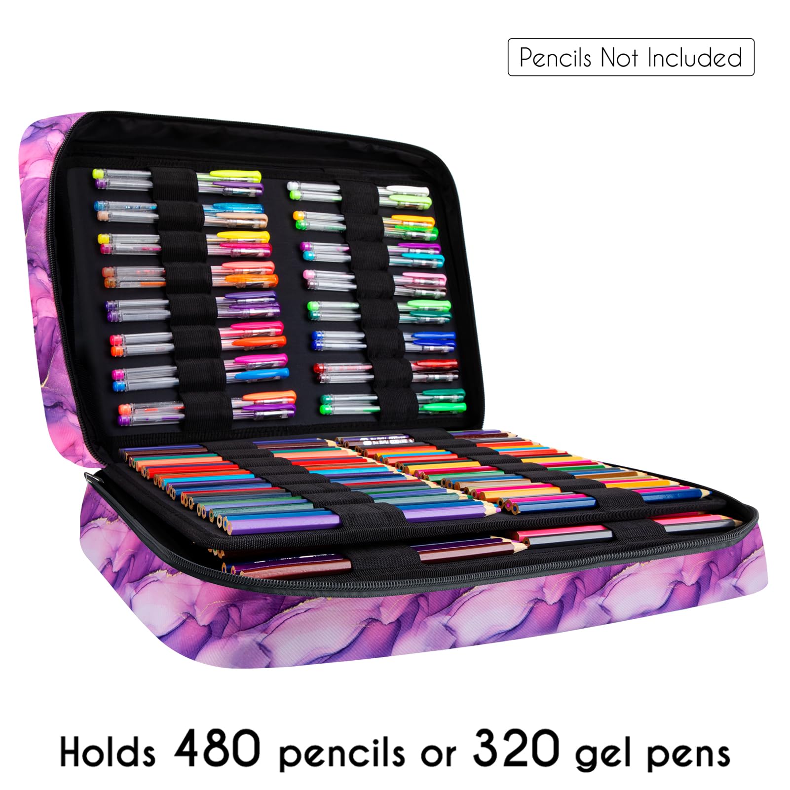 YOUSHARES Buntstifteetui, 300 große Fächer, mit Mehreren Schlitzen für Prismacolor-Buntstifte und Gelschreiber, violetter Marmor, 300 x 28 x 9 cm