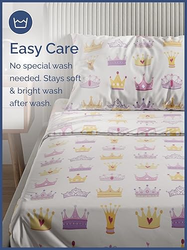 Miniatura 5 de CGK Linens Sábanas tamaño queen, juego de 4 piezas, de princesa y tiara, temática mágica, ultrasuave, transpirable, lavable a máquina, para niños,