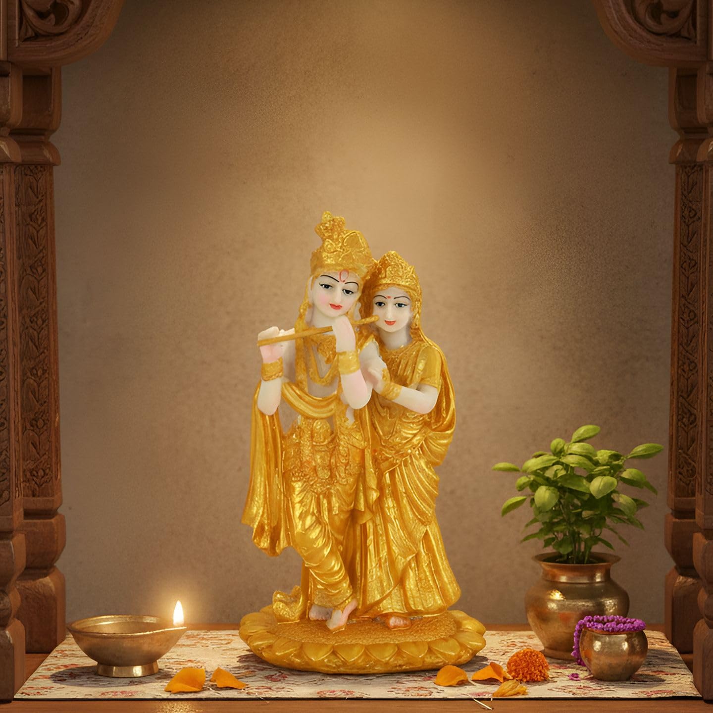 TIED RIBBONS Gold Plated Radha Krishna Idol Statue Showpiece (Resin, 19 cm x 11 cm) - Decoration Items for Home Decor Living Room Mandir Temple Pooja Room Table Top Office Gifts