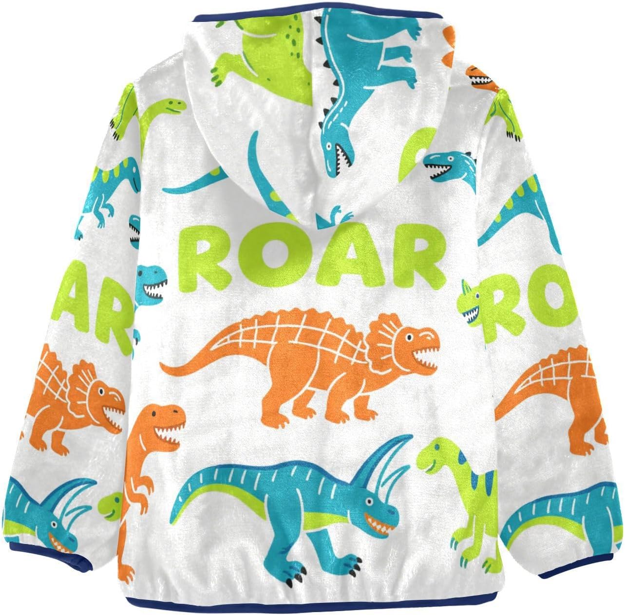 Cartoon Dinosaur Roaring Orange Black Toddlers Jackets Children Plush Outerwear Navy Blue Cute Baby Boys Clothes