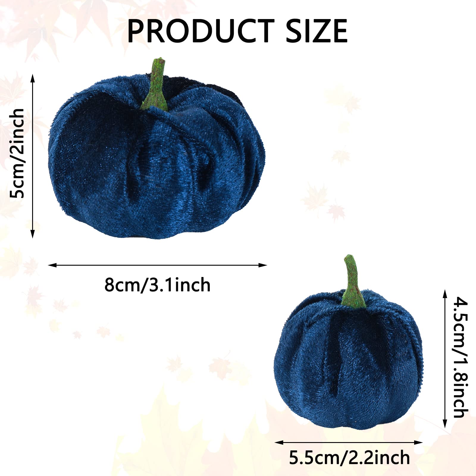 Whaline 12 zucche artificiali autunnali in velluto blu bianco 2 dimensioni zucca finta tessuto zucca autunnale centrotavola per festa del Ringraziamento Halloween Mantel decorazione fattoria