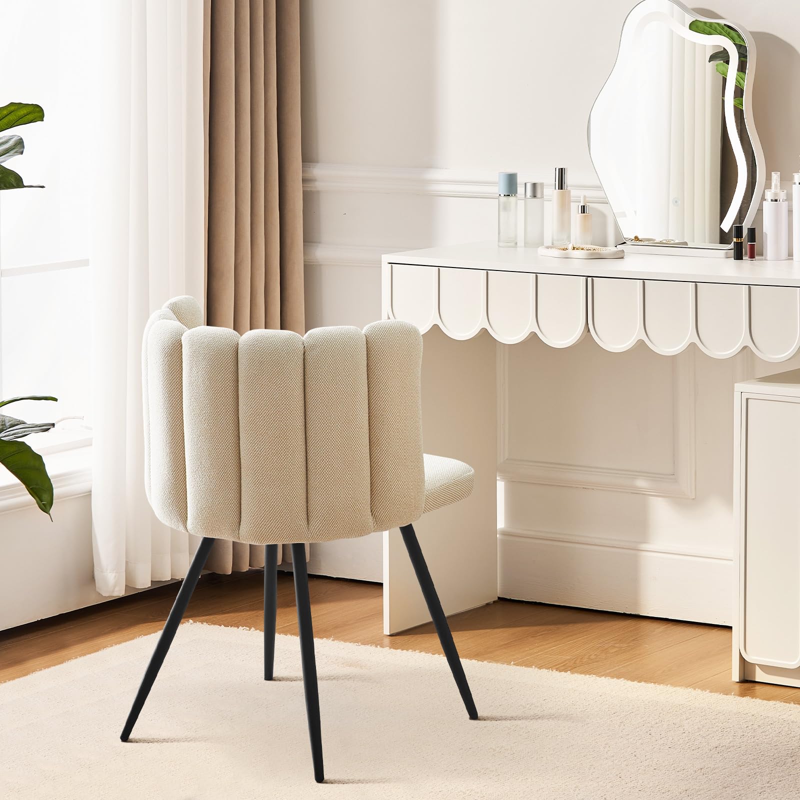 CLIPOP Dressing Table Chair with Padded Back and Metal Legs, Cream Bedroom Vanity Chairs for Makeup Living Room Kitchen Dining Chair Single