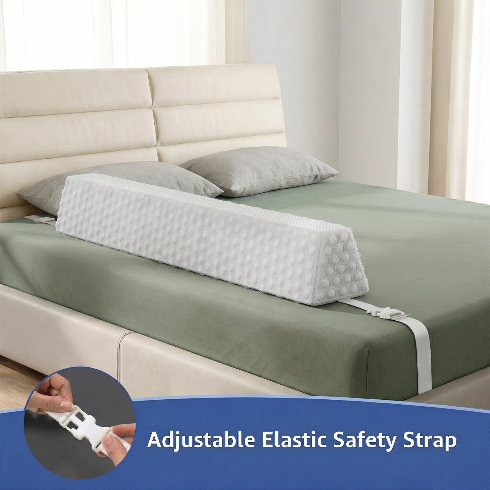 YENING Bed Bumpers for Toddlers with Strap Under Sheet Anti-Slip Foam Bed Bumper for Twin Full Queen King Kids Bed - 3