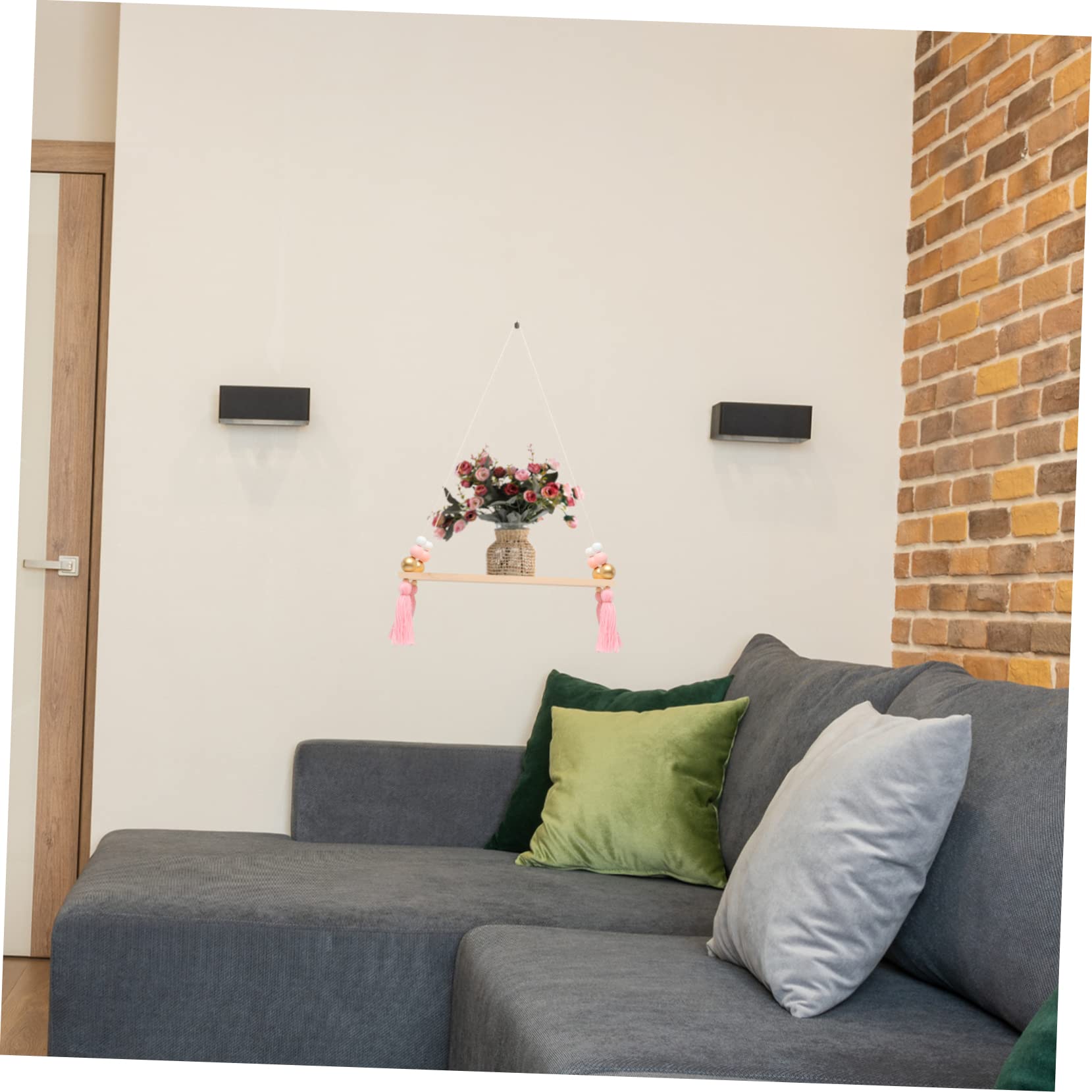 OUNONA Bead Tassel Flowerpot Display Rack Board Wall Shelf for Home Decor Easy Installation Elegant Design for Flowerpots and Book Storage Bedroom Living Room