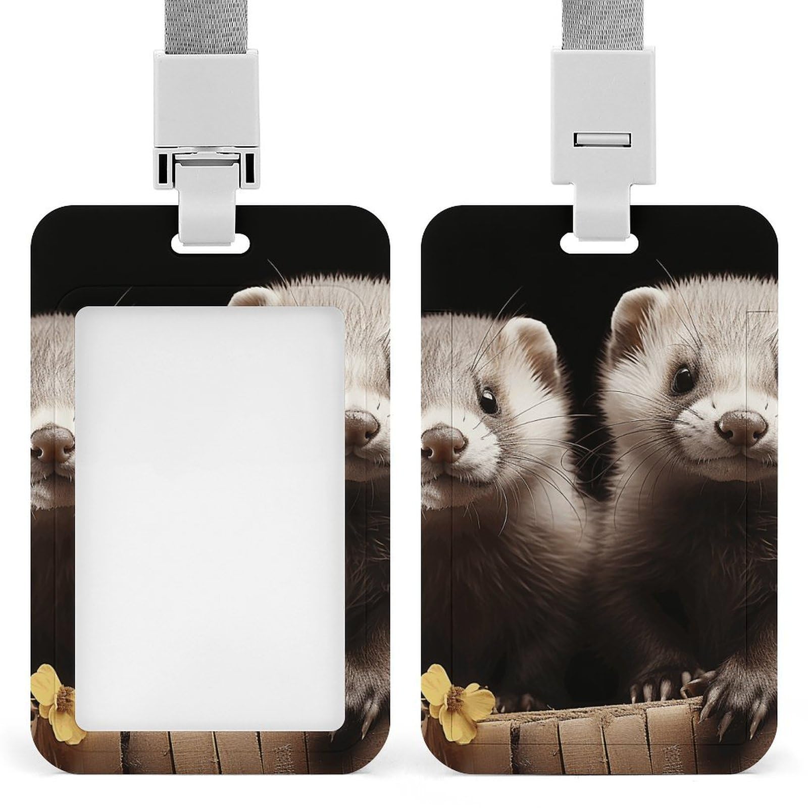 ID Card Holders for Lanyard,Ferrets Printed Badge Holder with Clear Window,Plastic Vertical Bus Pass Holders for Work Teacher Nurse Employees Proximity Key Cards Women Men