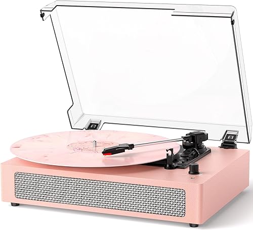 Tocadiscos de vinilo Bluetooth de 3 velocidades con altavoces estéreo integrados, transmisión por correa, salida RCA, entrada AUX, parada
