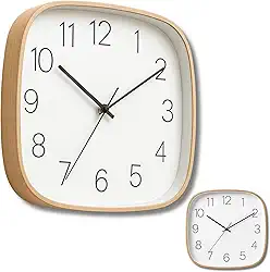 Relógio de Parede Silencioso Decorativo Amadeirado Minimalista Moderno Cozinha Quarto Sala Escritório Redondo Fundo Branco Ponteiro de Segundos Contínuo (Madeira Clara)