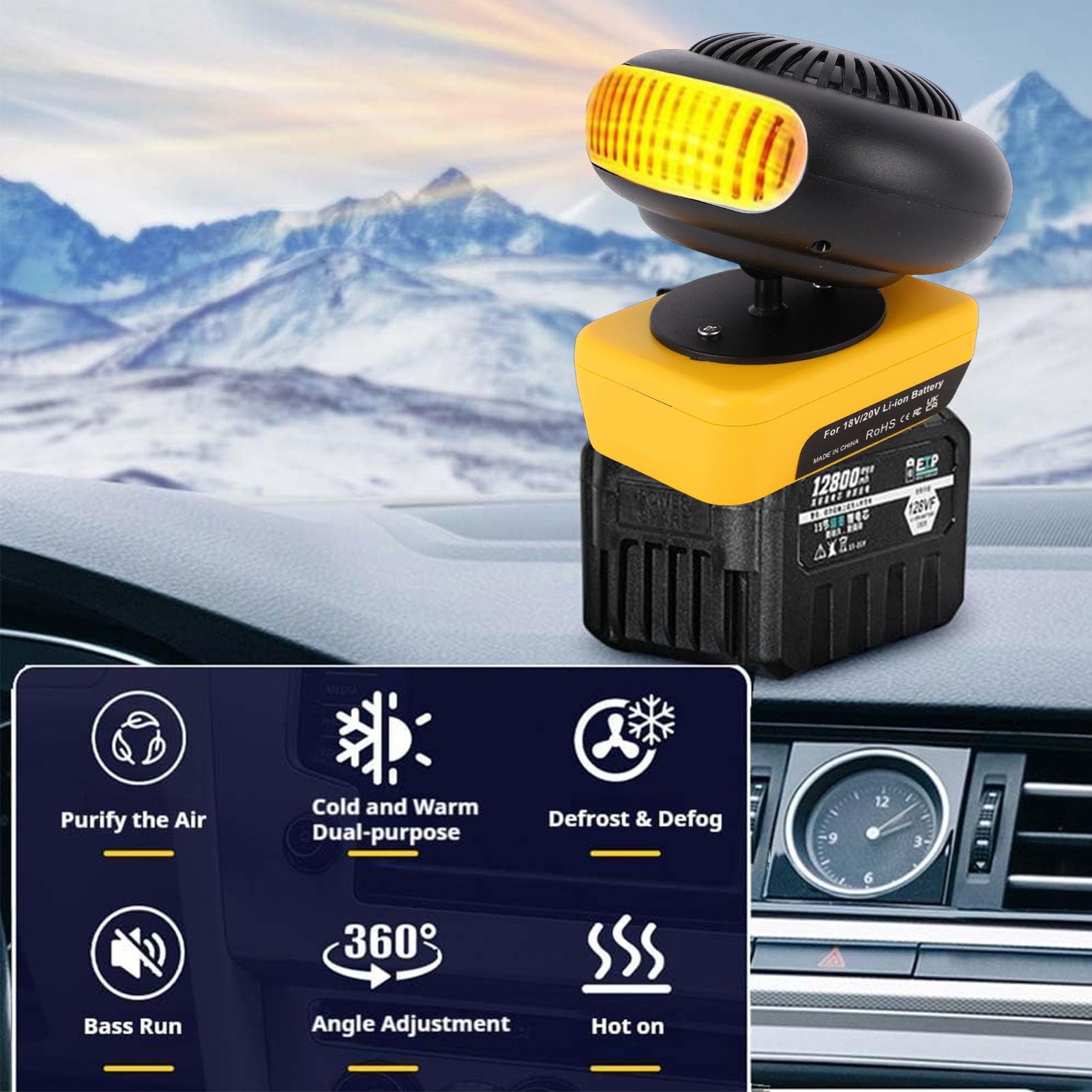 Scaldabagno portatile alimentato a batteria senza fili, temperatura costante intelligente 200 W, 2 livelli, regolabile, ruotabile a 360 gradi, per auto e garage