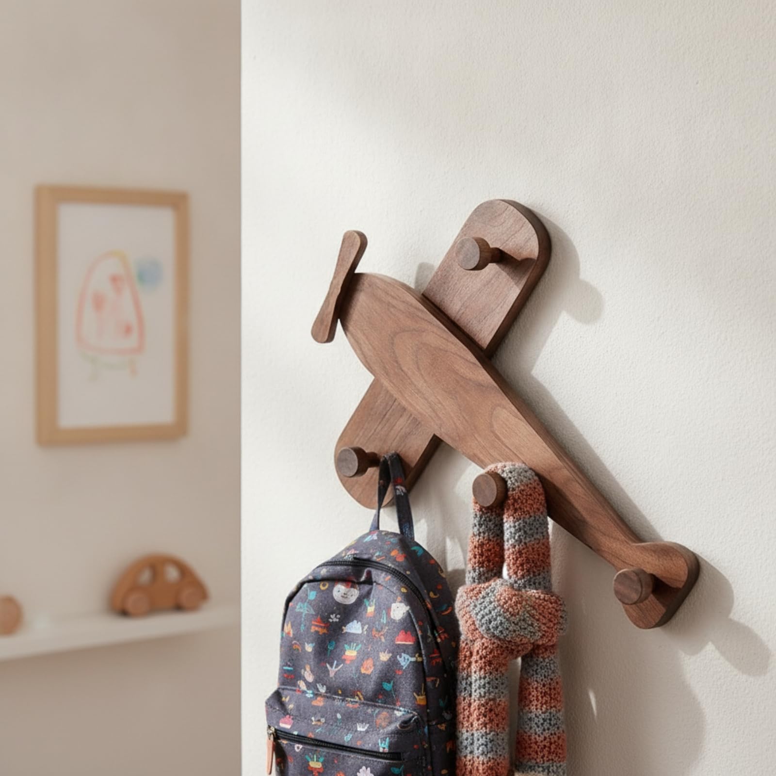 Porte-Manteau Avion En Bois Robuste Patère En Forme D'avion Naturel Porte-Manteau Mural avec Crochets pour Entrée