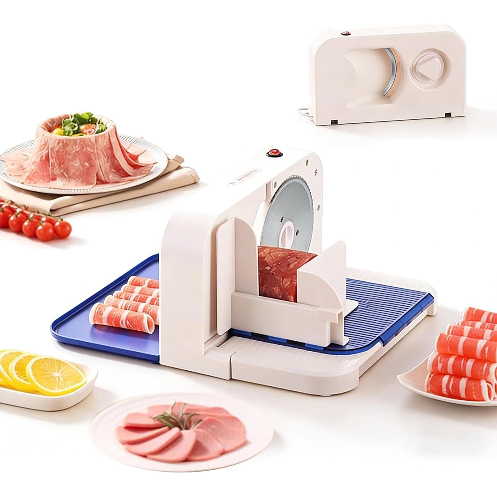 Zenggp White Electric Meat Slicer, Foldable Food Cutter Machine