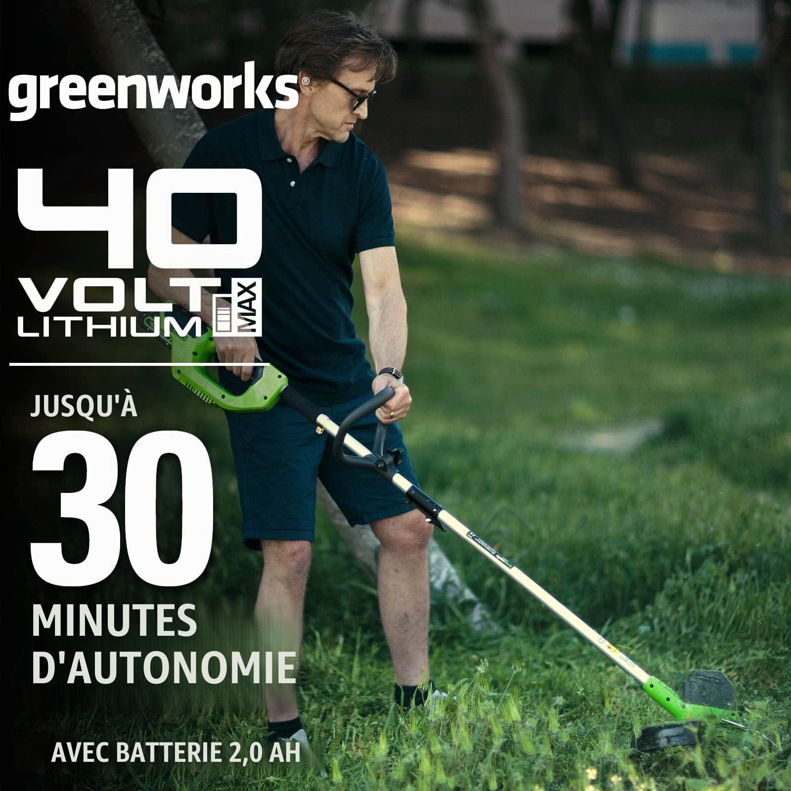 Greenworks 40V Tondeuse à Gazon Largeur de Coupe de 35 cm Avec 2x 2Ah Batteries et Un Chargeur G40LM35K2X Bonus 40V Coupe Bordure Sans Fil Outil Uniquement G40LT