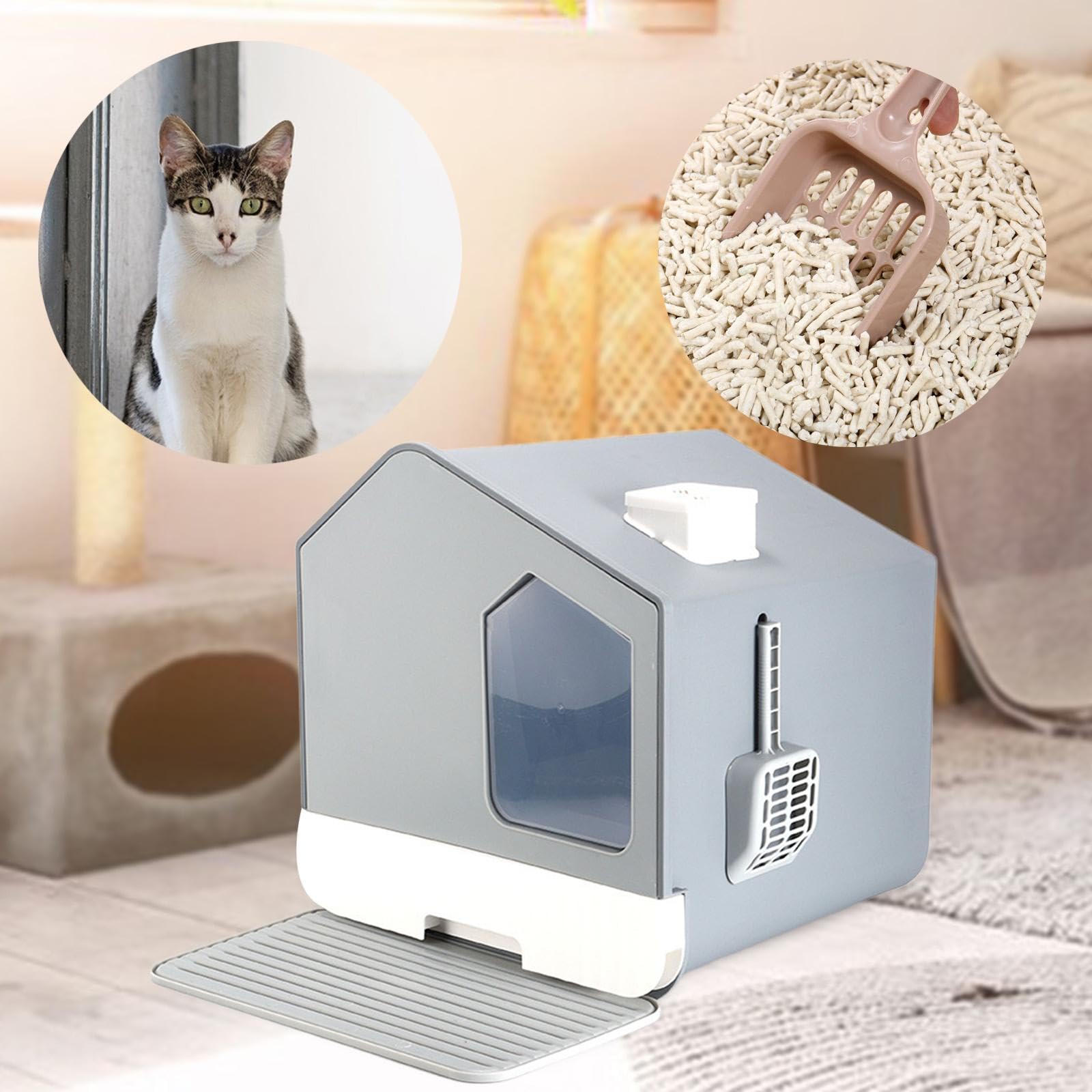 Amazon | 猫用トイレボックス 猫用トイレハウス 飛び散り防止 お手入れ