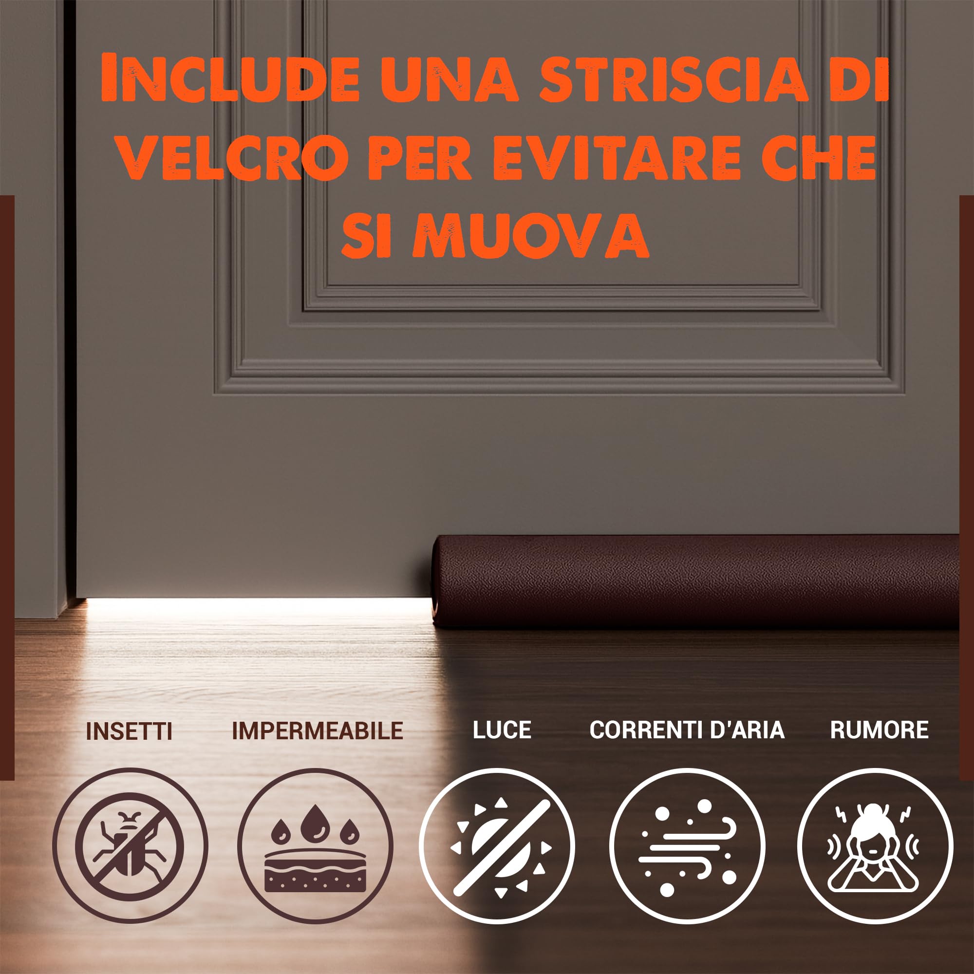 Paraspifferi Sottoporta per Porte Interne ed Esterne da 5,5 cm di Spessore e Lunghezza di 92 cm | Guarnizione Insonorizzante per Spifferi Porta Ingresso (1x Marrone)