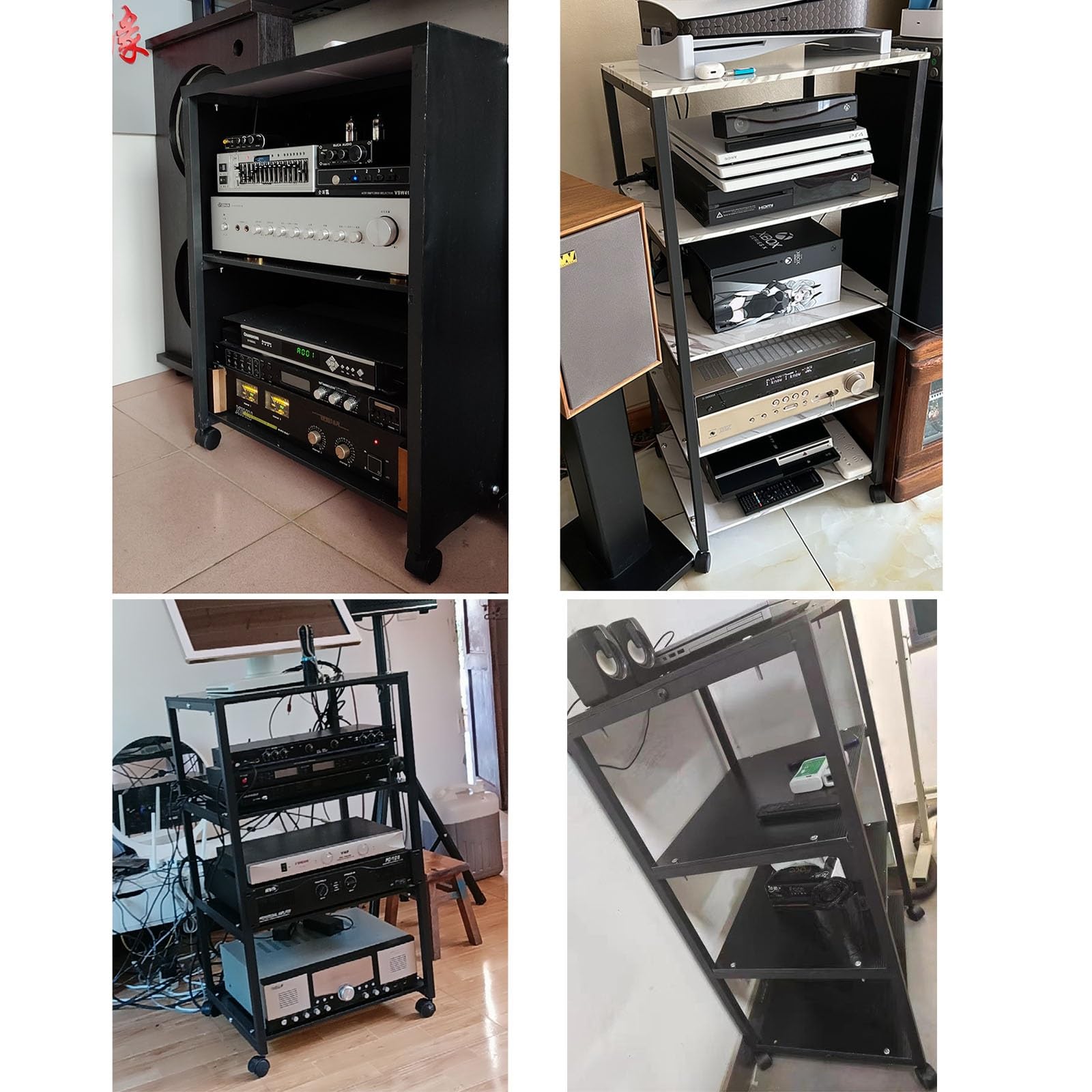 HiFi-Stereo-Regal für Wohnzimmer, 2-stöckig, AV-Media-Ständer auf Rädern, DVD-Player, Aufbewahrungsschrank, kompaktes Entertainment-Center für kleine Räume (weiß)