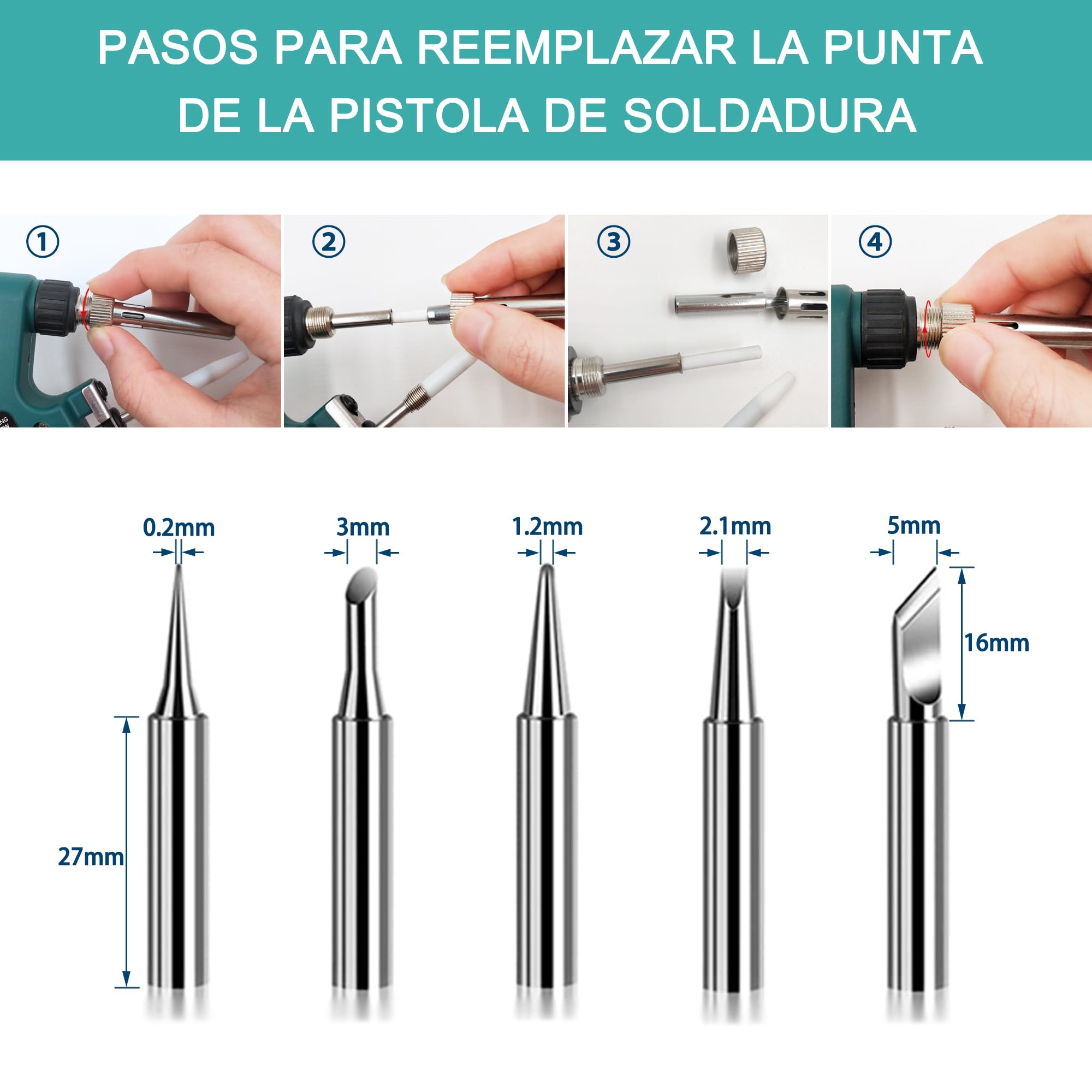 Soldador de Estaño, ILIBILIB 60W Kit de Pistola de Soldadura con 5 Puntas, Alambre de Soldadura, Fundente, Kit de Soldador de Operación con una Sola Mano para Soldar y Reparar