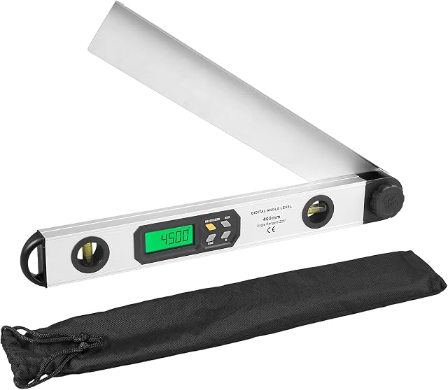 Protractor, XUNTOP Aluminum Digital Angle Finder 225°16 inch/400mm Backlit LCD Digital Protractor Spirit Level Angle Finder Gauge Meter with Horizontal and Vertical Bubble and Portable Bag