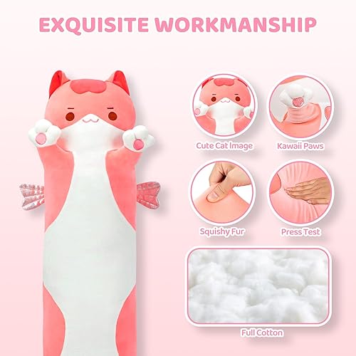 Miniatura 3 de Almohada larga de felpa para el cuerpo, 44 pulgadas, lindo gato rosa de peluche, peluche suave, almohada de peluche de gatito, juguete de regalo