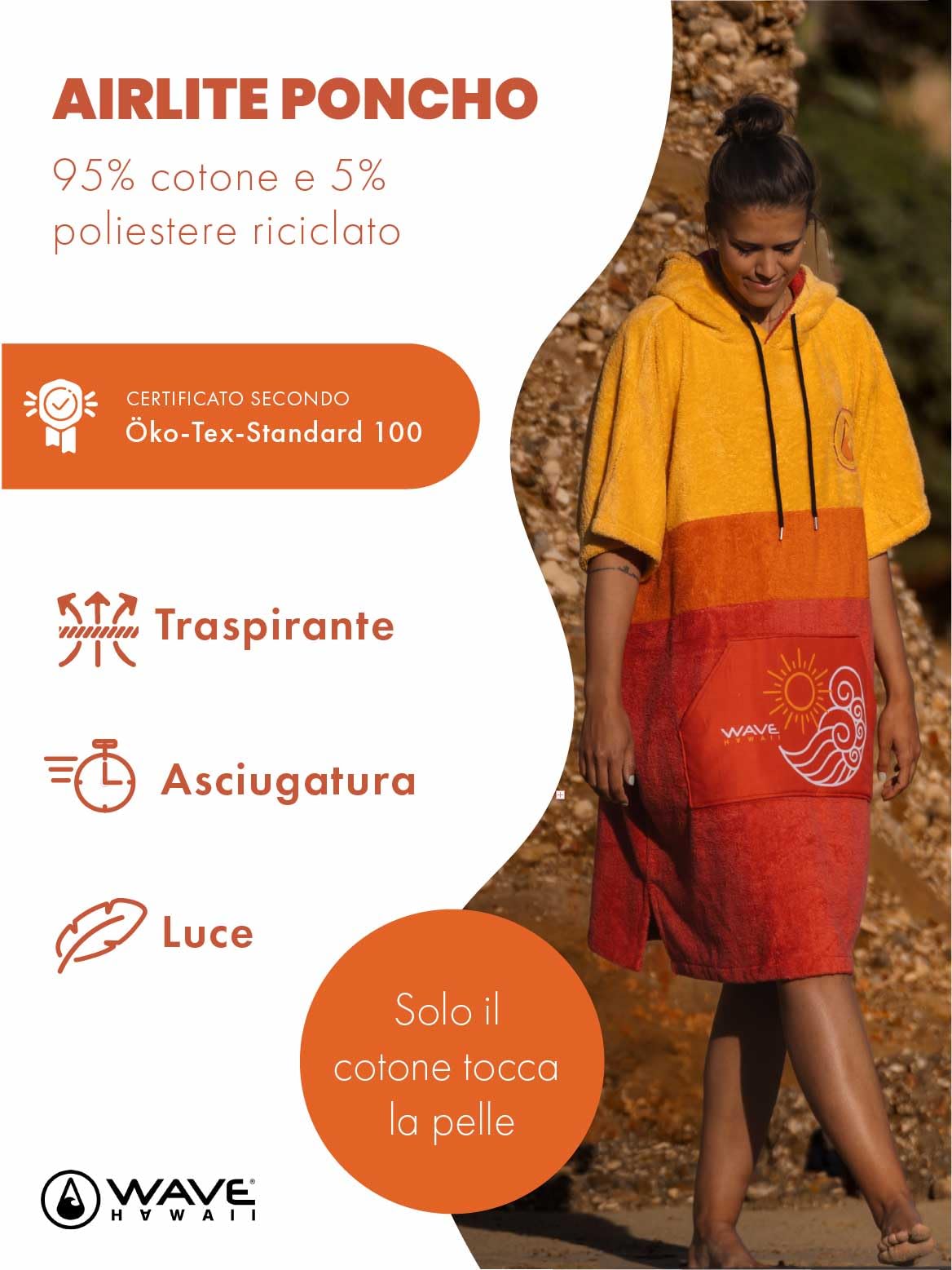 WAVE HAWAII Poncho da surf per corpi da 170 – 200 cm, 100% cotone ecologico, in velluto, per nuoto, spiaggia, surf, poncho da doccia, per adulti