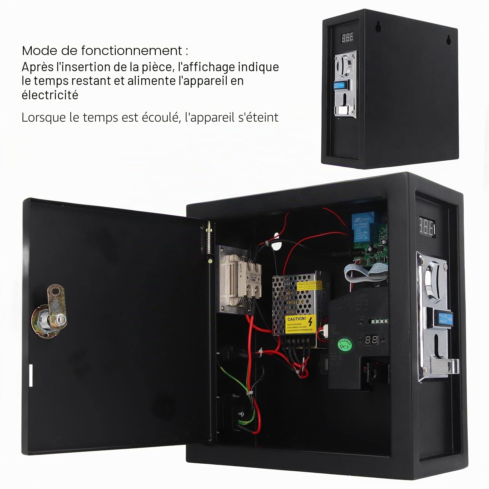 Boîtier de Commande de minuterie monnayeur electrique Prise EU 110?220V Facile à Assembler Boîte de minuterie de contrôle à monnayeur largement Minuteries