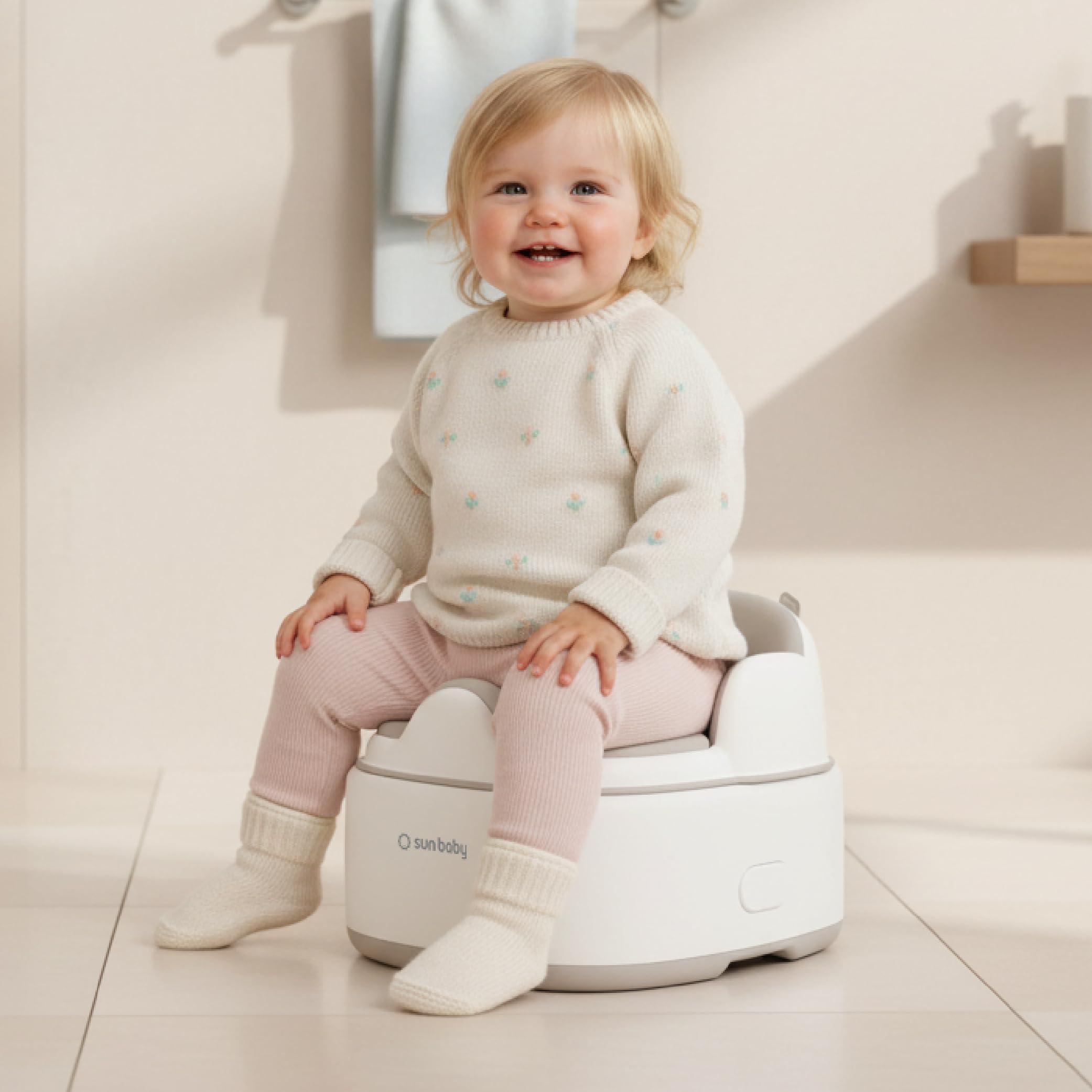 sun baby Vasino per bambini 1-6 anni - rialzo per WC, poggiapiedi - base antiscivolo, seduta morbida, schienale alto, coperchio igienico - Bianco-Grigio