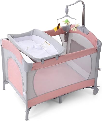 Cuna 5 en 1 para bebé, moisés junto a la cama, empacar y jugar con moisés y cambiador, corralito portátil de viaje para bebé con juguetes y caja de