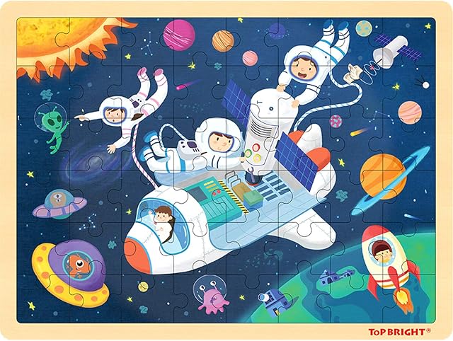 TOP BRIGHT 48 Piece Puzzles for Kids Ages 4-8 - Rocket Wooden Jigsaw Puzzles for Toddlers 4 Year Old