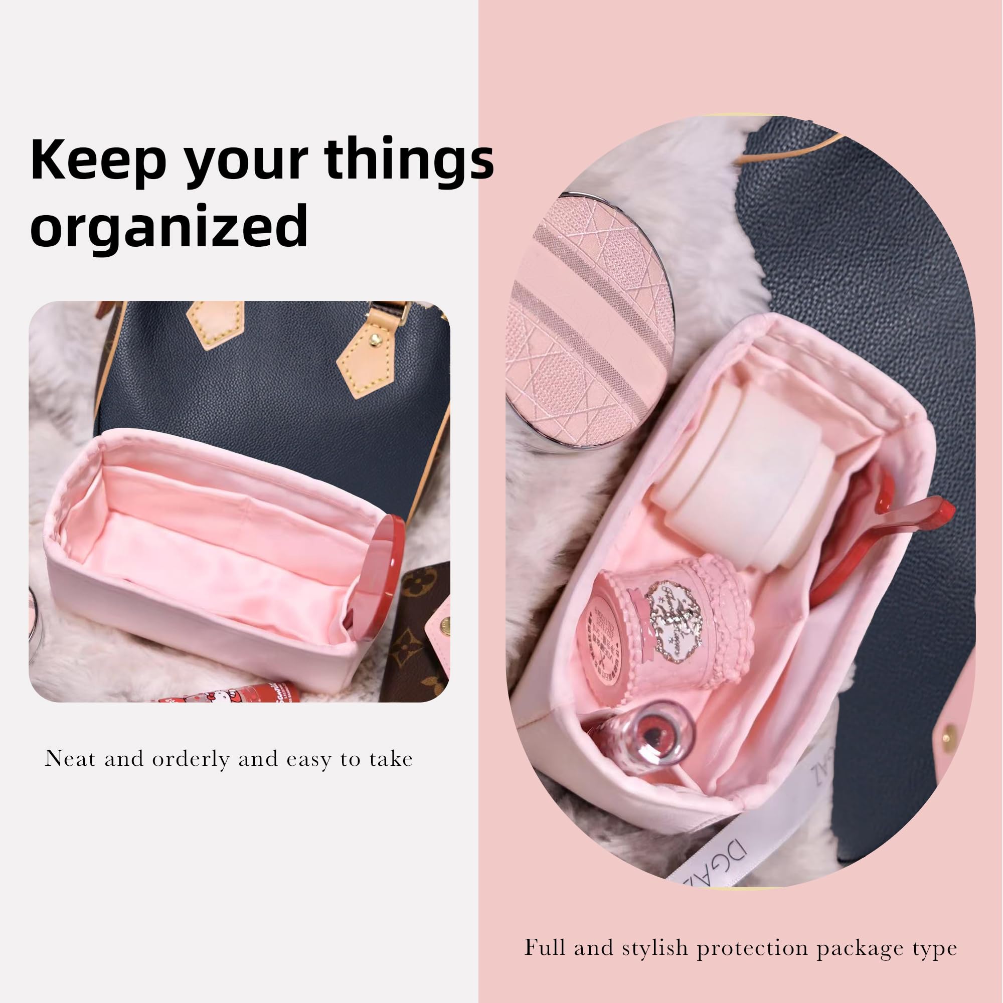 DGAZ Organizador de seda para bolsos LV Speedy 16/20/25/30/35/45, organizador de bolsas suave y sedoso, moldeador de bolsos de lujo (rosa, SP25)