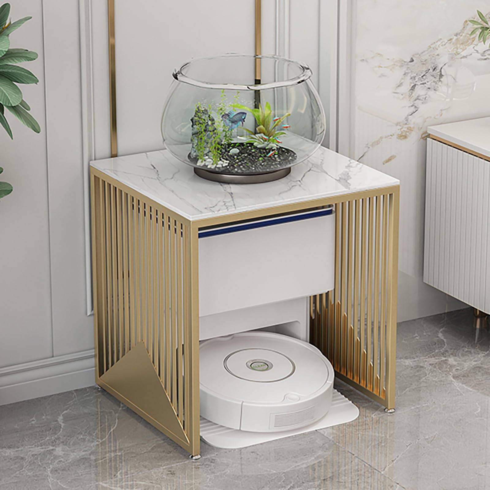 Support élégant aspirateur robot meuble rangement multifonctionnel table métal