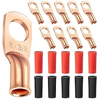Vista 1 de Maxdot Paquete de 10 terminales de alambre de prueba UL, calibre 8, terminales de anillo de cobre resistente, cable de soldadura, orejeta de cobre
