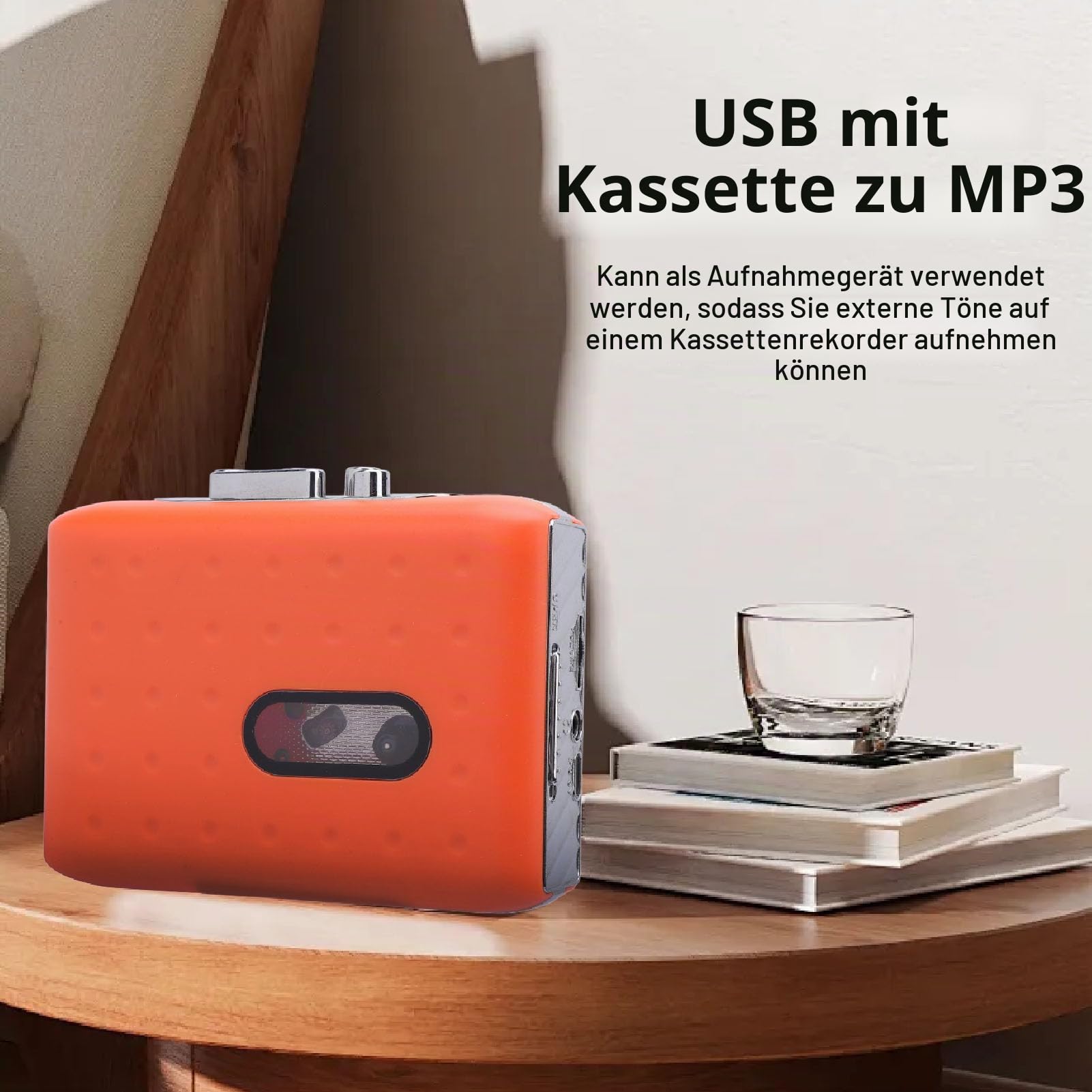 Tragbare Kassettenspieler und -rekorder, Tonbandgerät, Integriertes Mikrofon und Kopfhörer, USB C-Übertragungsanschluss, mit Kopfhörer, Kassetten Musikplayer in MP3 Konverter