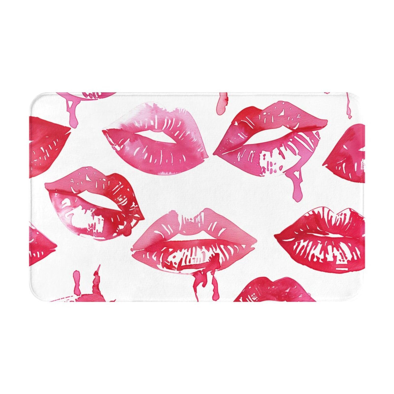 Ultra Soft and Absorbent Bathroom Rugs Mat 19.5x31.5Inches,Romantic Red Pink Lipstick Sexy Print Quick Dry Bathroom Rugs, Bath Mats for Bathroom Floor
