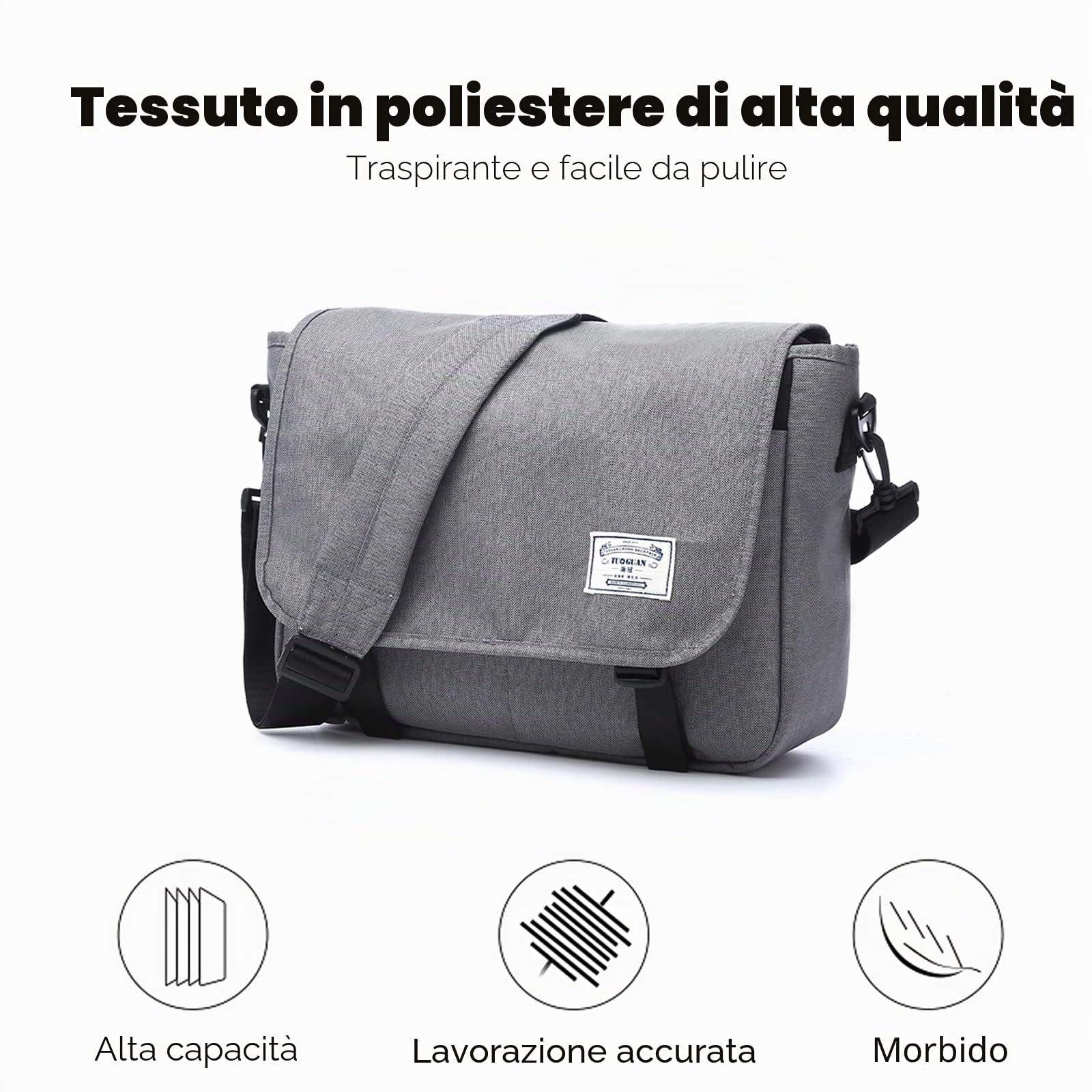 FANDARE Messenger Bag Laptop Briefcase Borsa a Tracolla Borsa Crossbody Scuola Borsa Zainetto Schoolbag Poliestere Grigio