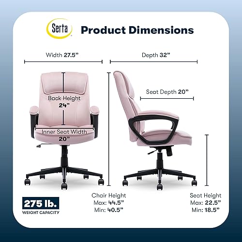 Miniatura 92 de Serta® Hannah Silla ejecutiva para oficina en casa, ergonómica de respaldo medio con soporte lumbar, cojín de asiento firme, almohadas corporales