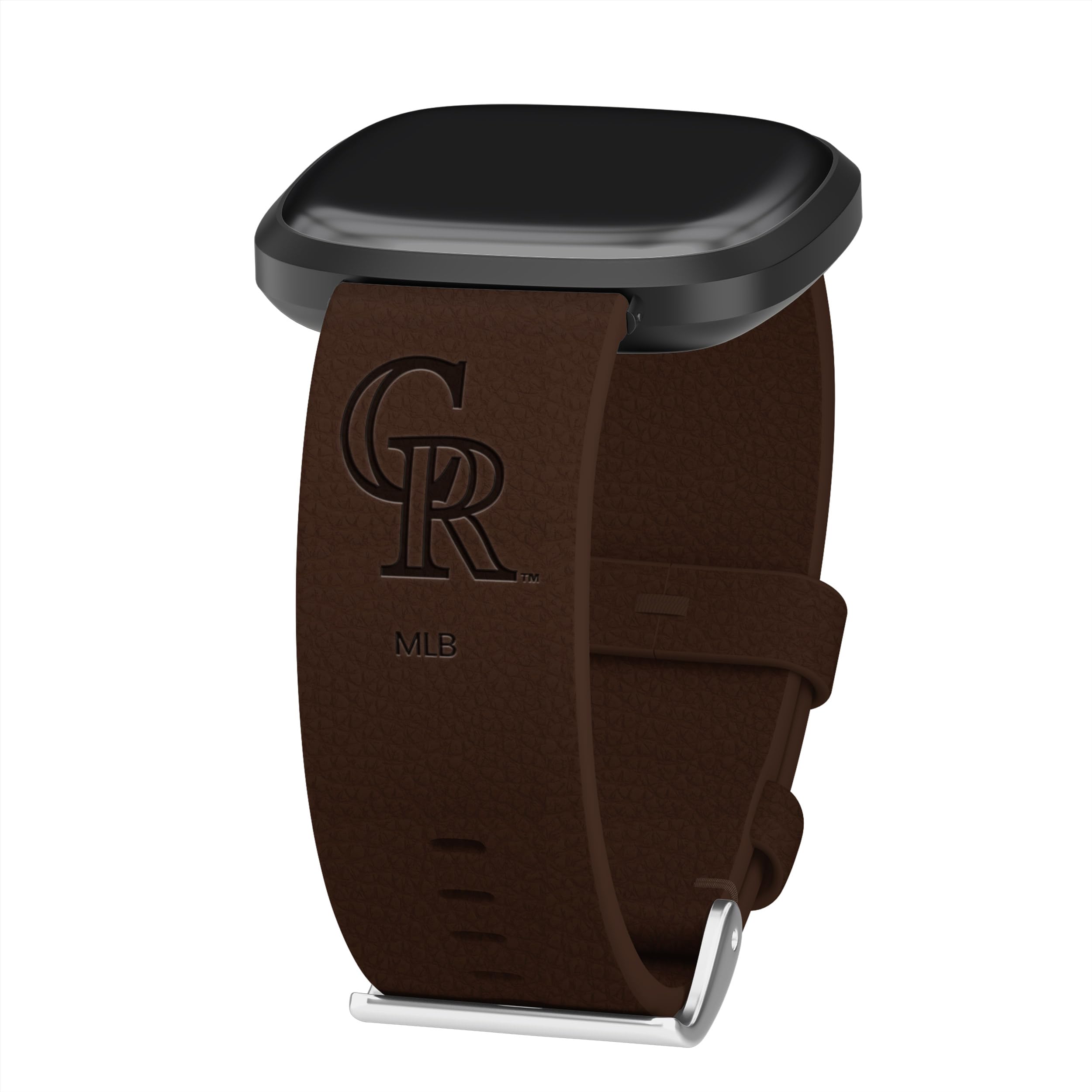Game Time Colorado Rockies Premium Leather Watch Band Compatible with Fitbit Versa 3 & Sense (20mm Short Brown)