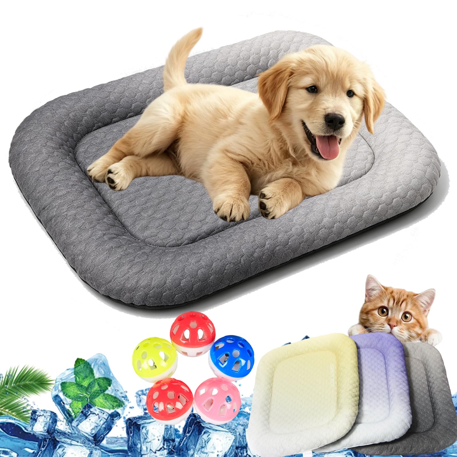 Cooling Gel Mat for Pets Summer Heat Relief Pad, Pressure Activated Dog Cooling Mat, Breathable Non-Toxic Cool Sleeping Mat for Dogs Cats，Gray：M-40×50cm