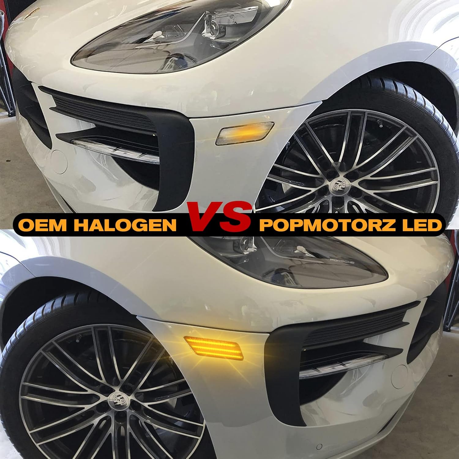 POPMOTORZ Front Bumper Side Marker Lights Assembly, Amber Full LED Blinker Signal Lamps Kits for 2014-2022 Porsche Ma-can 95B945119 95B945120-Smoked lens